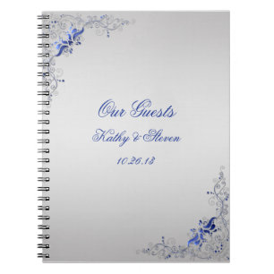 Cuaderno Ornate Blue Silver Swirls Guest Book