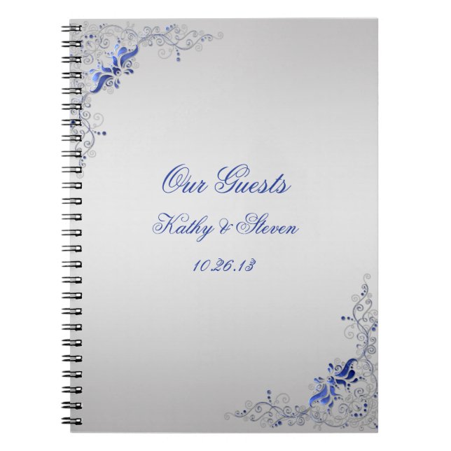 Cuaderno Ornate Blue Silver Swirls Guest Book (Frente)