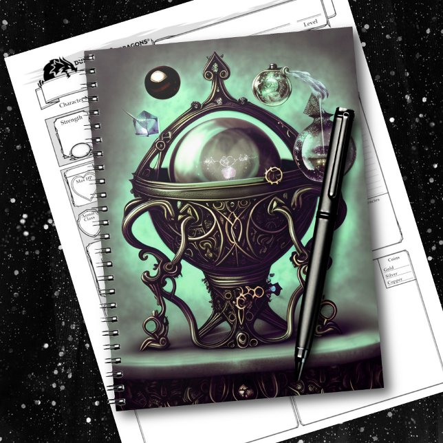 Cuaderno Ornate Cauldron con bola de cristal verde y orbs (Subido por el creador)