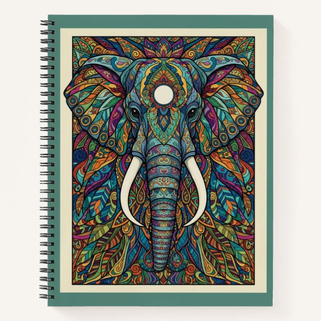 Cuaderno Ornate Jewel Tone Elephant Zentangle Nooracle (Anverso)