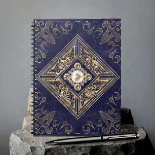 Cuaderno Ornate Opulence Blue and Gold Jeweled Flourish