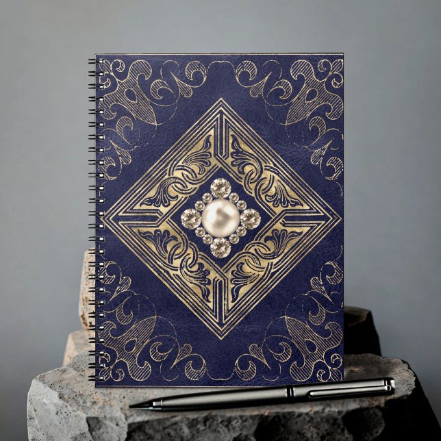Cuaderno Ornate Opulence | Blue and Gold Jeweled Flourish (Subido por el creador)
