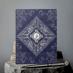 Cuaderno Ornate Opulence   Blue and Silver Jeweled Flourish