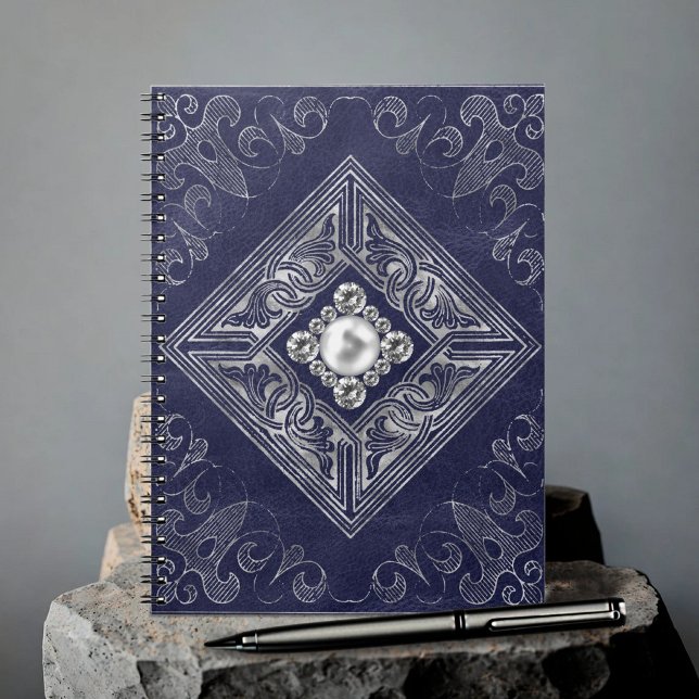 Cuaderno Ornate Opulence | Blue and Silver Jeweled Flourish (Subido por el creador)