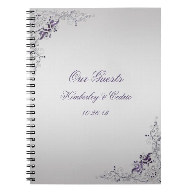 Cuaderno Ornate Purple Swirls Guest Book (Frente)