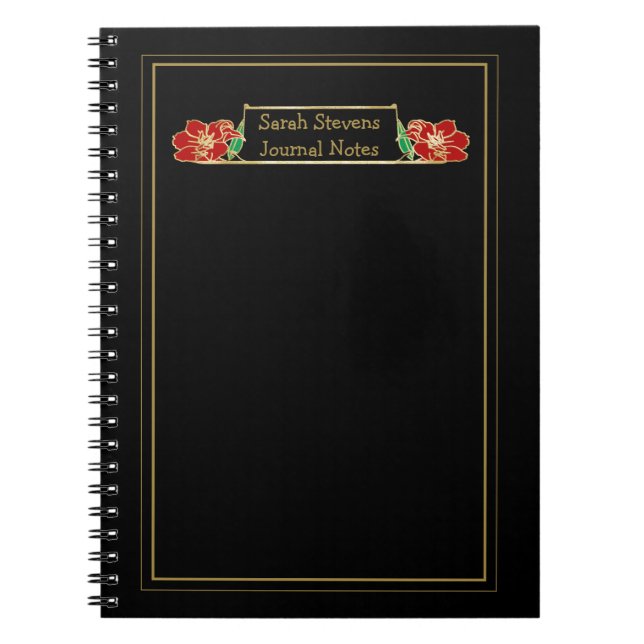 Cuaderno Ornate Rojo Floral con marcos dorados (Frente)
