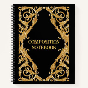Cuaderno Ornato dorado y negro y elegante estilo victoriano