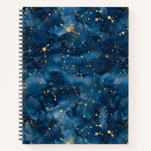 Cuaderno Oro Azul Medianoche Nebulosa Cósmica Polvo de Estr