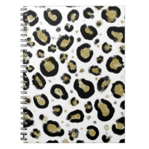 Cuaderno Oro Blanco Brillo & Estampado de Leopardo y Guepar