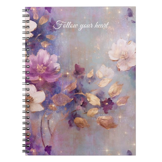 Cuaderno Oro Blanco Floral Púrpura   (Frente)