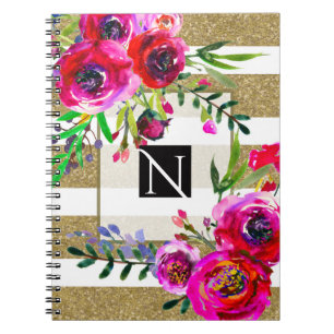 Cuaderno Oro Blanco Rayas Negritas Glam Floral Botánico