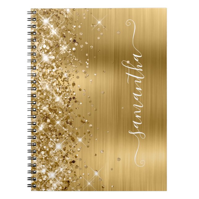Cuaderno Oro Brillante Moderno con Firma Femenina (Frente)