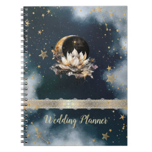 Cuaderno Oro Celestial Sol,Luna,Estrellas Loto Cielo Noctur