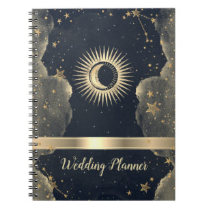 Cuaderno Oro Celestial Sol,Luna,Nubes Estrellas Cielo Noctu