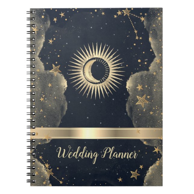 Cuaderno Oro Celestial Sol,Luna,Nubes Estrellas Cielo Noctu (Frente)