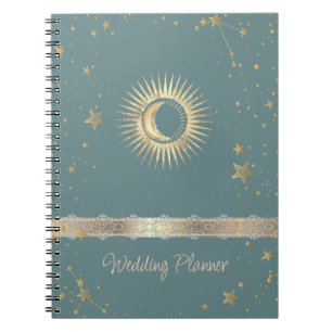 Cuaderno Oro Celestial Sol Y Luna Estrellas Verde Menta