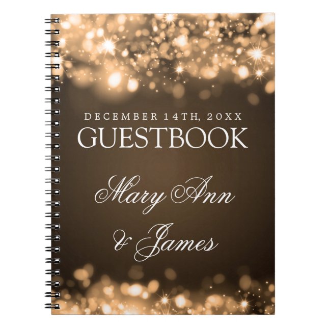 Cuaderno Oro chispeante de las luces del Guestbook de la (Frente)