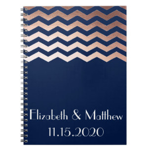 Cuaderno Oro color de rosa Chevron personalizado casando al