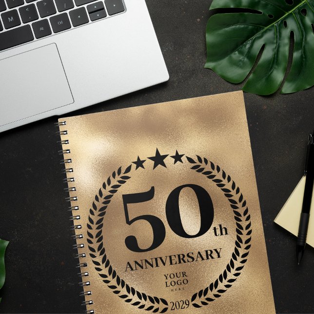 Cuaderno Oro con el logotipo comercial del 50 aniversario (50th Anniversary Business Logo Gold Notebook
)