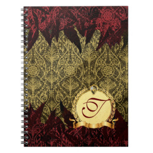 Cuaderno Oro de lujo y rojo del damasco del Grunge con el