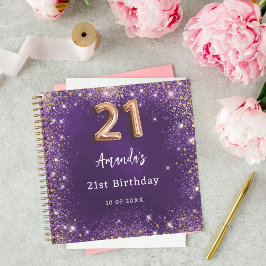 Cuaderno Oro de rosa púrpura de cumpleaños 21