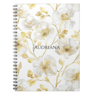 Cuaderno Oro Floral Blanco Chic