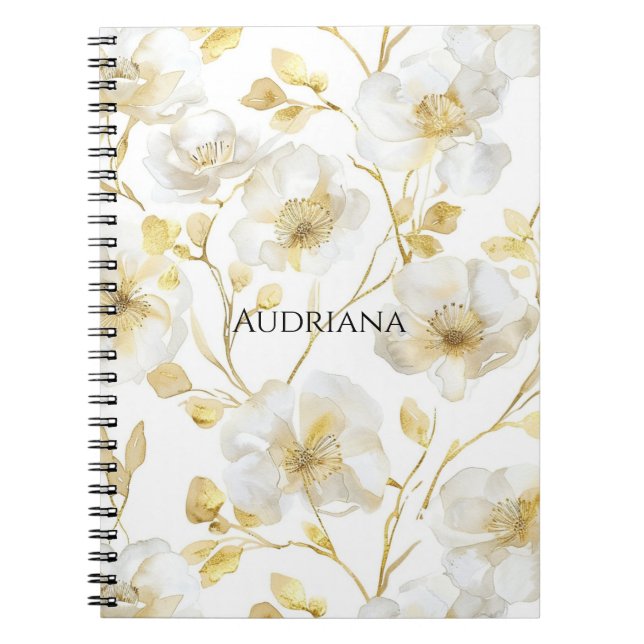 Cuaderno Oro Floral Blanco Chic (Frente)