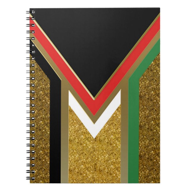 Cuaderno Oro + Geometría blanca verde rojo (Frente)