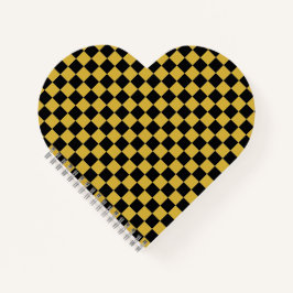 Cuaderno Oro metálico con corazón de patrón cuadrado negro