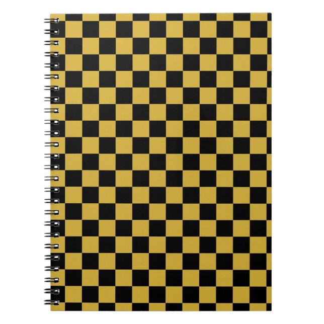 Cuaderno Oro metálico con espiral de patrón cuadrado negro (Frente)