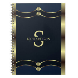 Cuaderno Oro Monogramado Y Geométrico Azul De La Marina