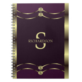 Cuaderno Oro Monogramado Y Geométrico Morado De Borgoña