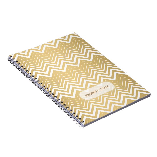 Cuaderno Oro Monogramado Y Zigzag Blanco Chevron (Lado Derecho)