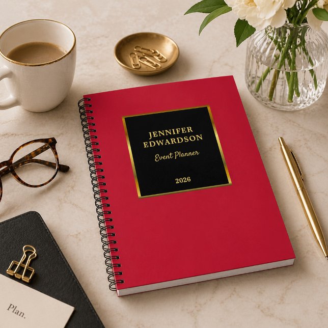 Cuaderno Oro negro cardinal rojo profesional negocio (Gold black and cardinal red professional business notebook.)