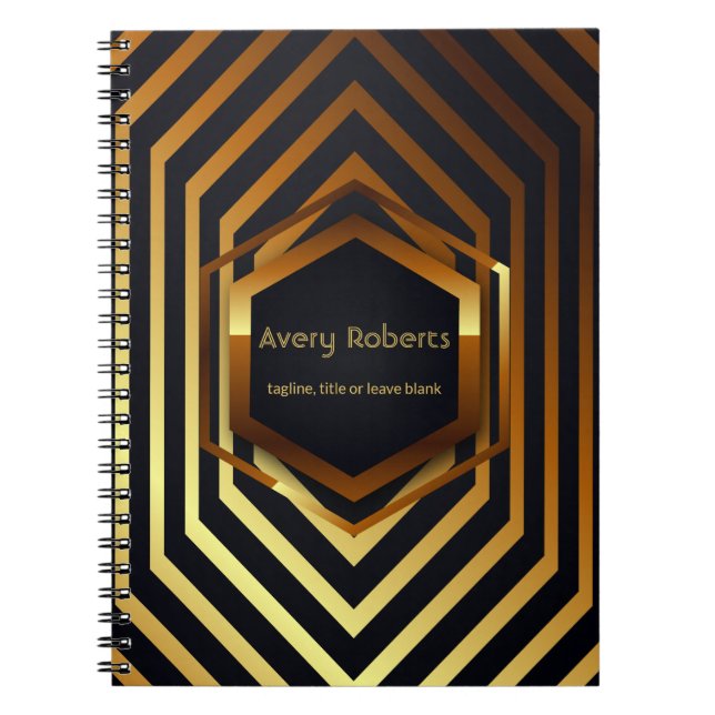 Cuaderno Oro negro clásico Elegante geométrico Profesional (Frente)