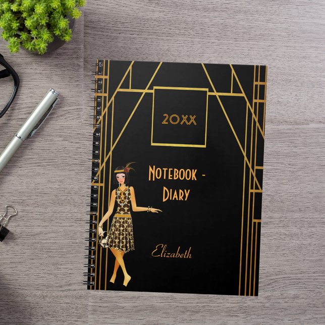 Cuaderno Oro negro diario art deco retro estilo de los años (Subido por el creador)