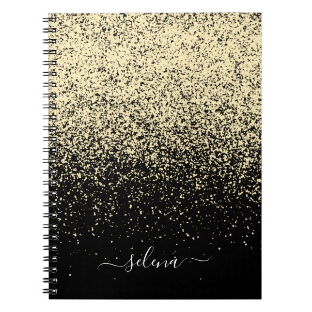 Cuaderno Oro Negro Glitter Monograma de Chica (Frente)