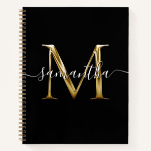 Cuaderno Oro Negro Metálico Femenino Firma M Monograma