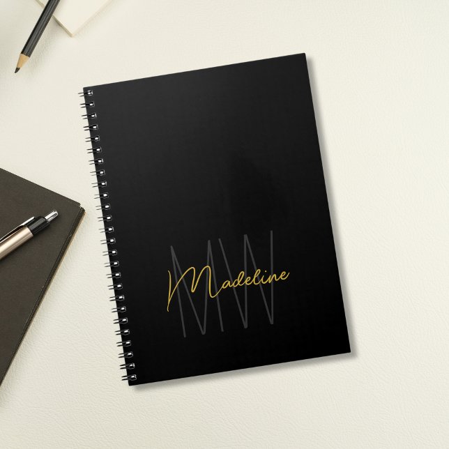 Cuaderno Oro Negro Monograma Moderno Chic (Black and Gold Monogram Elegant Notebook by MINTIC DESIGN STUDIO)