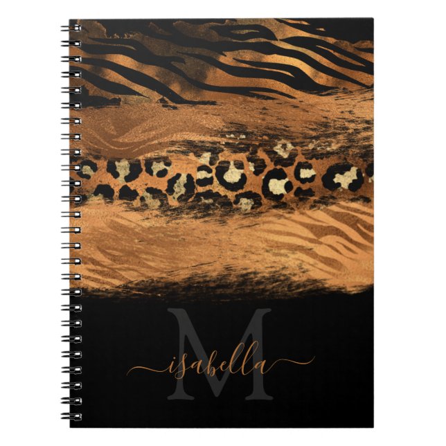 Cuaderno Oro Negro Monogramado Elegante Escritura Cobre (Frente)