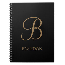Cuaderno Oro Negro Nombre Personalizado y Monograma
