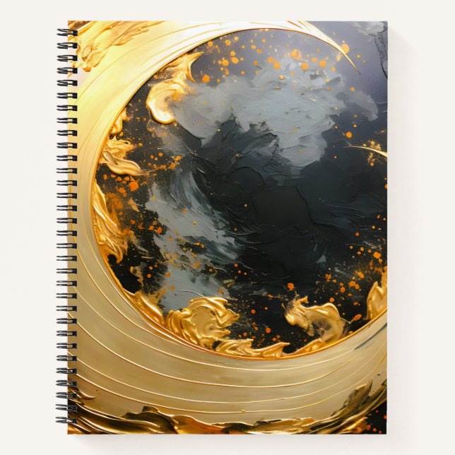 Cuaderno Oro Negro Remolino Abstracto Moderno Luna (Anverso)