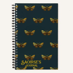 Cuaderno Oro ordenado y mariposa Verde azulada cubierta dur
