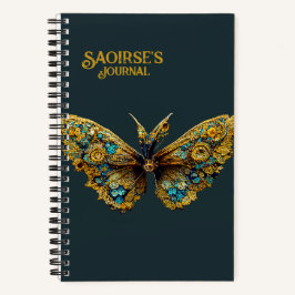 Cuaderno Oro ordenado y mariposa Verde azulada cubierta dur