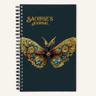 Cuaderno Oro ordenado y mariposa Verde azulada cubierta dur