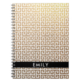 Cuaderno Oro Personalizado con Hojas y Llave Griega Blanca