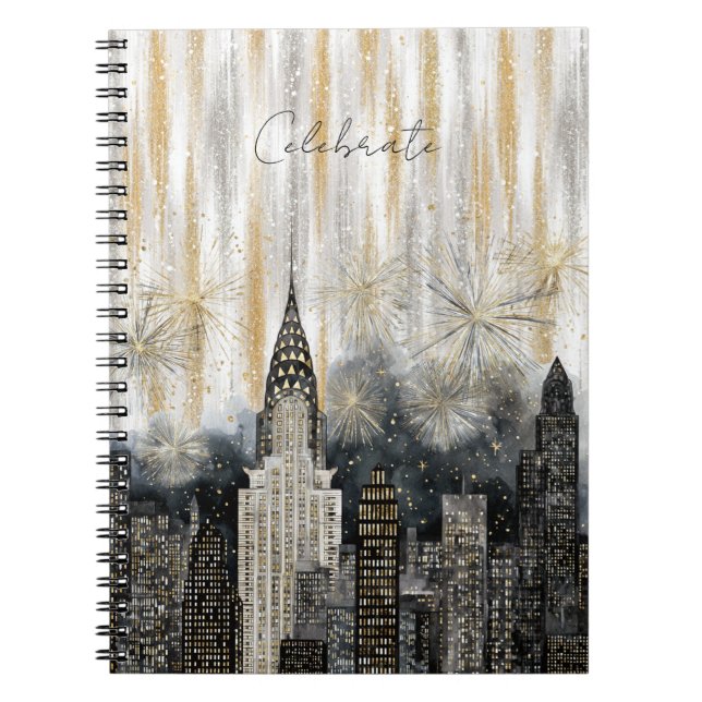 Cuaderno Oro Plateado Glitzy Celebrar Ciudad (Frente)