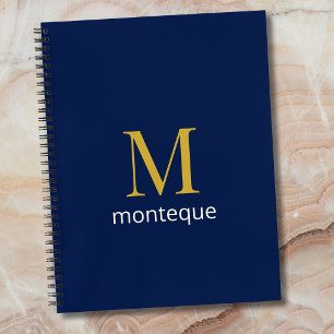Cuaderno Oro Profundo Navy Monograma Nombre Personalizado L