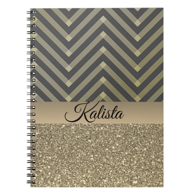 Cuaderno Oro Purpurinoso y Chevron negro (Frente)