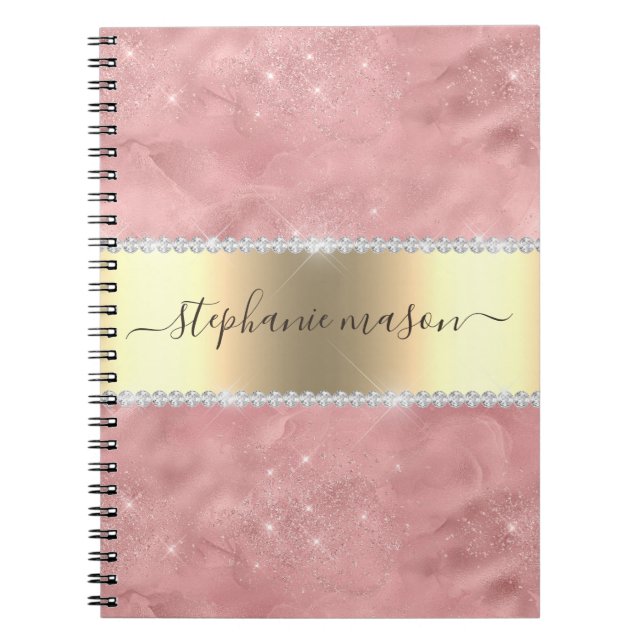 Cuaderno Oro Rosa Brillante Diamante Oro Moderno (Frente)